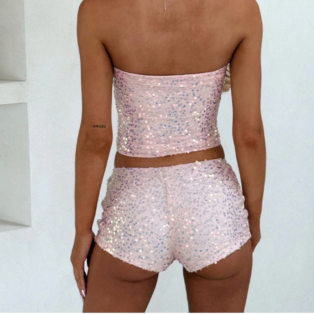 Glamorous Pink Sequin High Waist Shorts